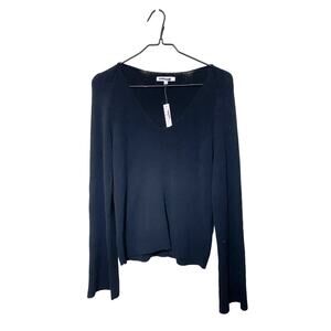 Madewell Sweater Top Shirt Women Medium Black V-Neck Ribbed Long-Sleeve NWT